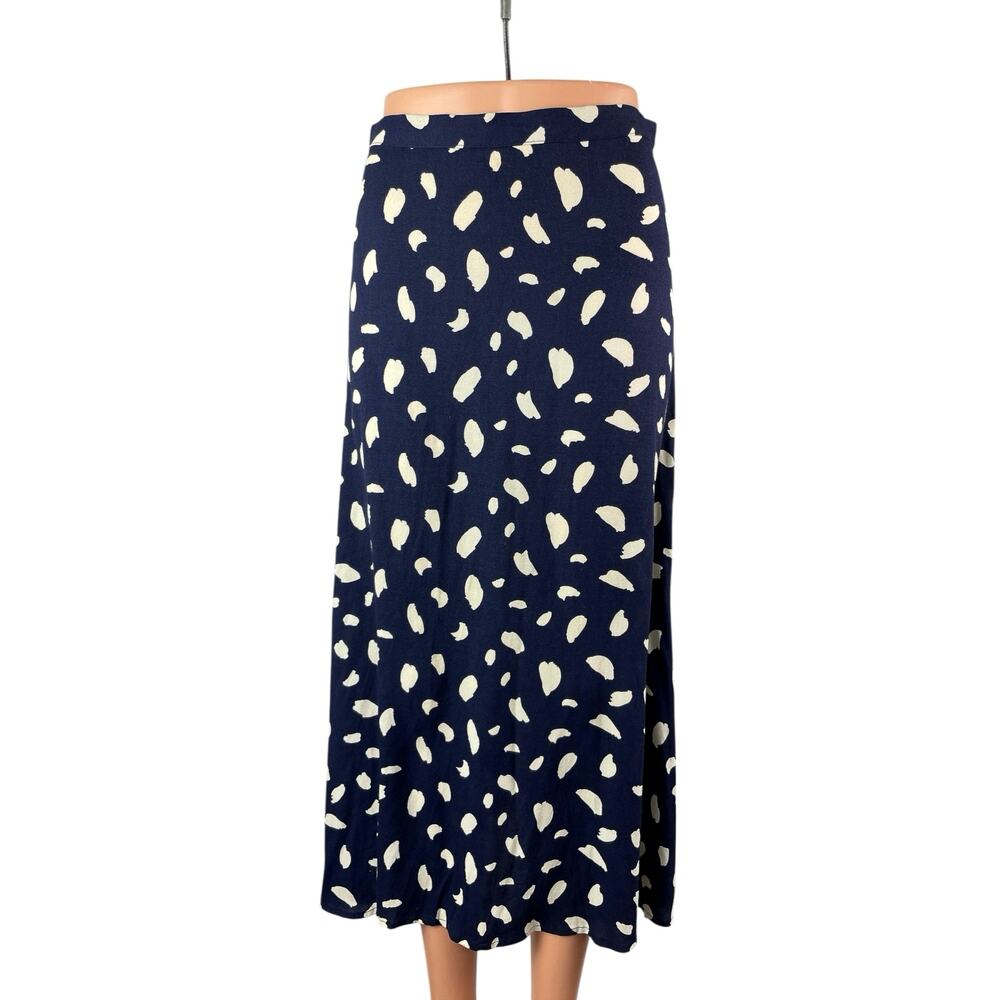 Reformation Bea Women's Navy Blue Abstract Print Slit Flowy Midi A-Line Skirt 4
